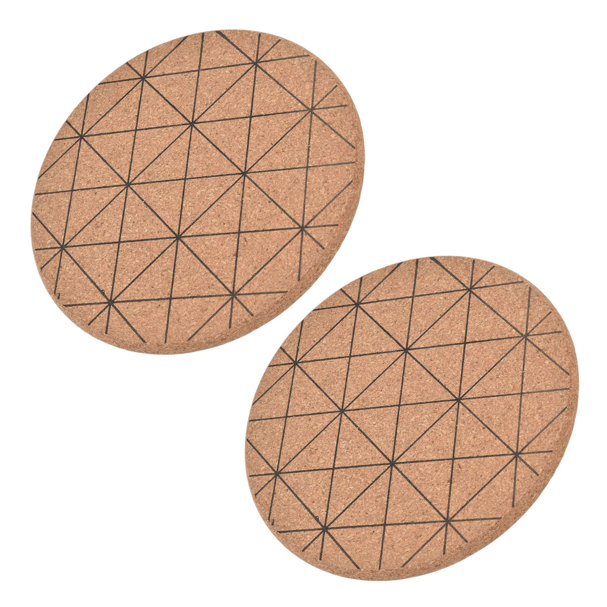 2pcs Cork Coasters Safety Design Convenient Practical Glossy Thick Rustic Style Wooden Decoration for KitchensPlaid
