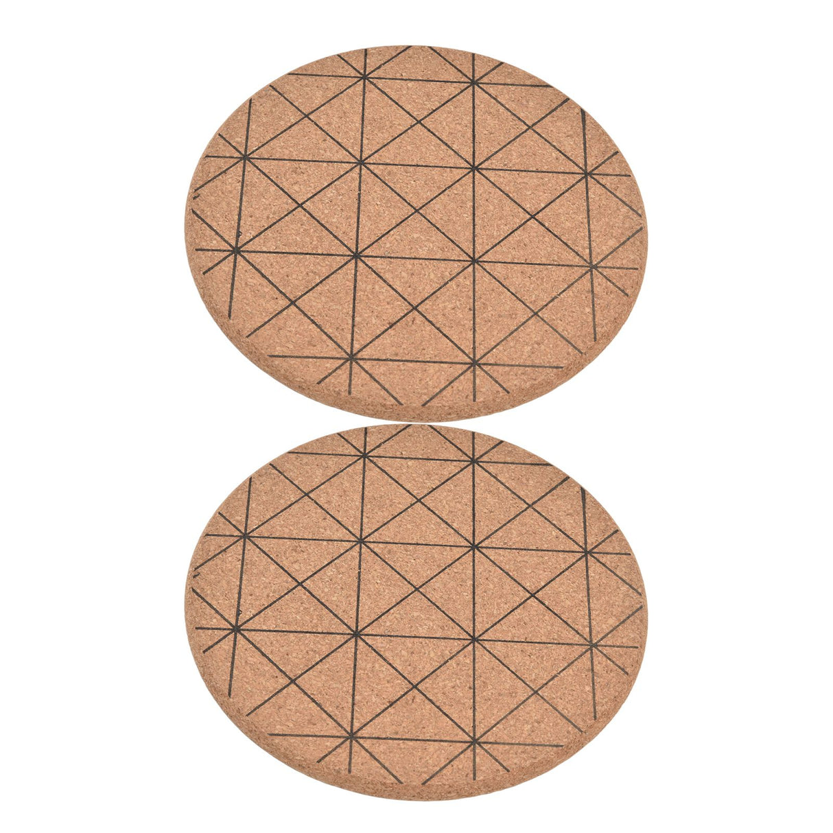2pcs Cork Coasters Safety Design Convenient Practical Glossy Thick Rustic Style Wooden Decoration for KitchensPlaid