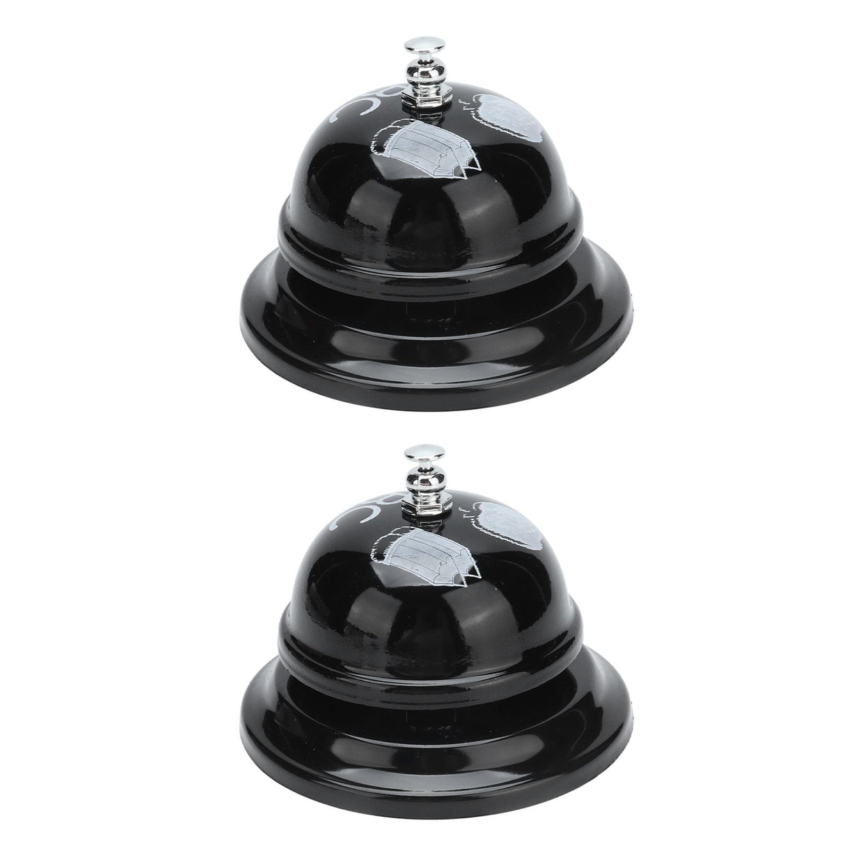 2Pcs Service Bell Exquisite Clear Sound Classic Shape Polishing Glossy Nonslip Base Call Bell for Hotel Restaurant HomeBlack
