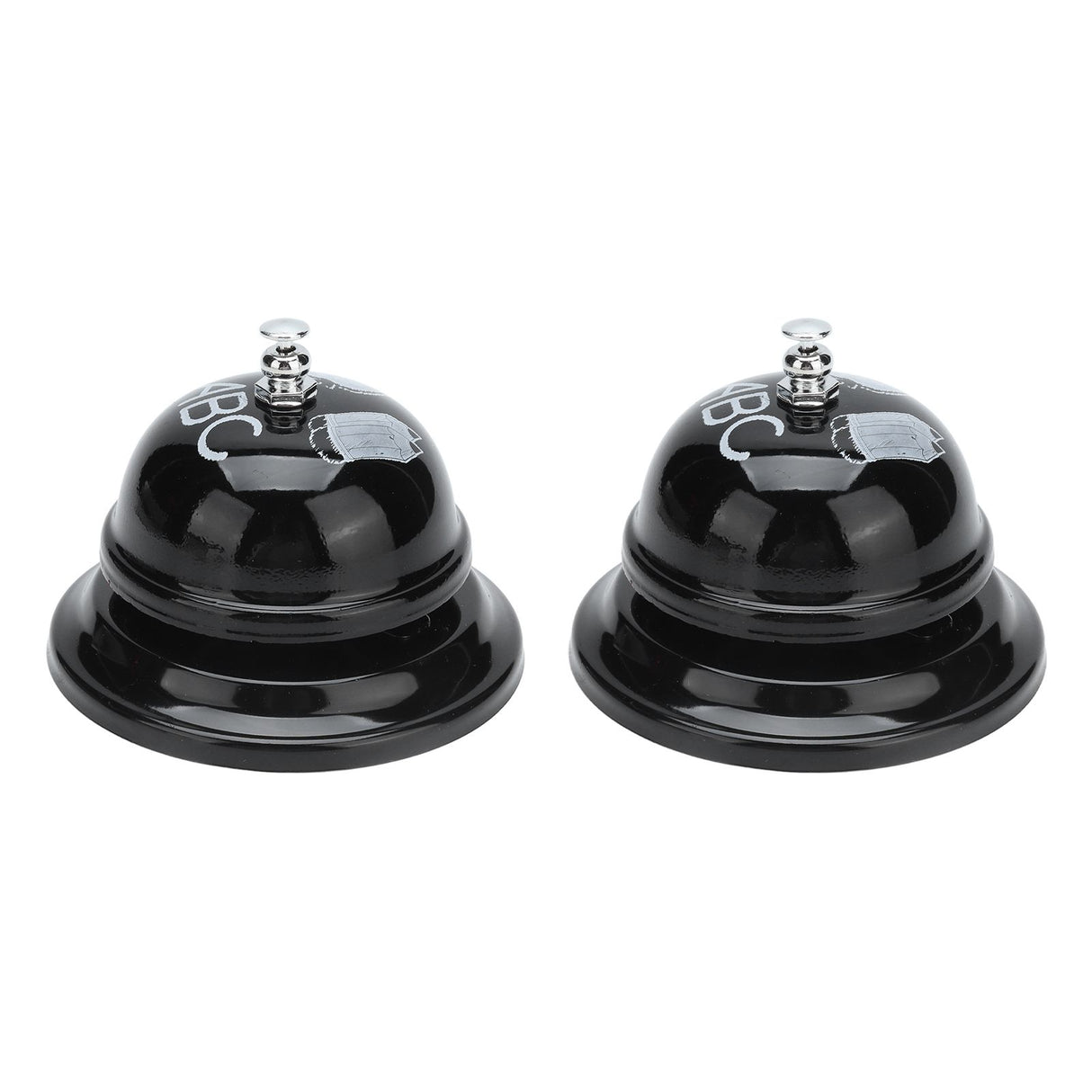 2Pcs Service Bell Exquisite Clear Sound Classic Shape Polishing Glossy Nonslip Base Call Bell for Hotel Restaurant HomeBlack