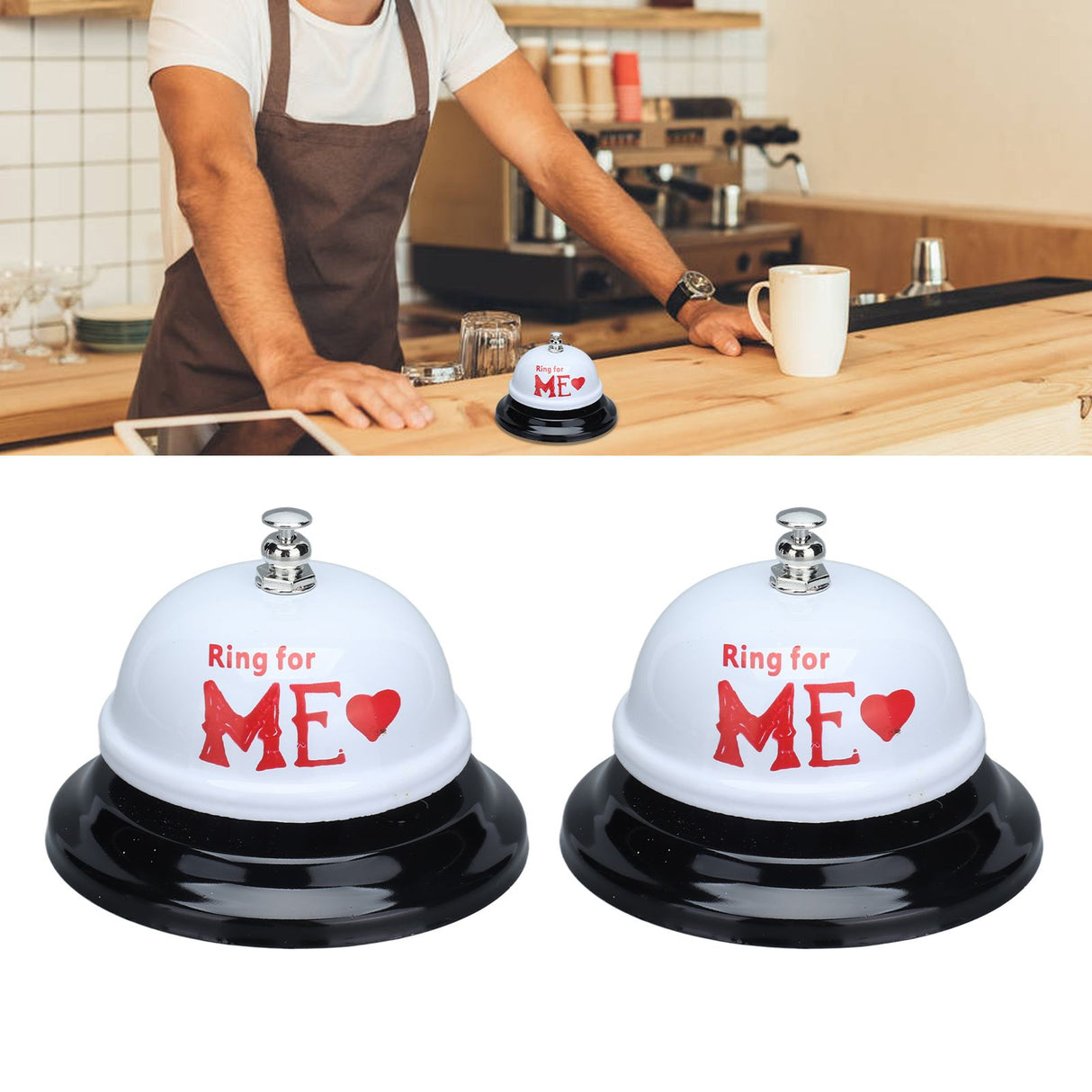 2Pcs Meal Bells Stainless Steel Hand Pressed Bell Counter Food Bells for Restaurant Bar White Paint