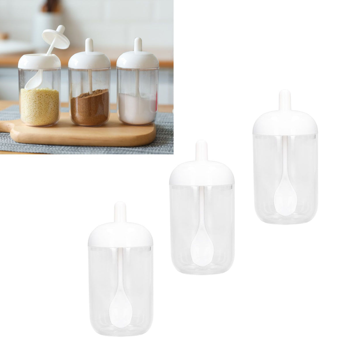 3PCS Seasoning Box with Spoon Transparent Spice Bottle Sealed Spice Container for Kitchen
