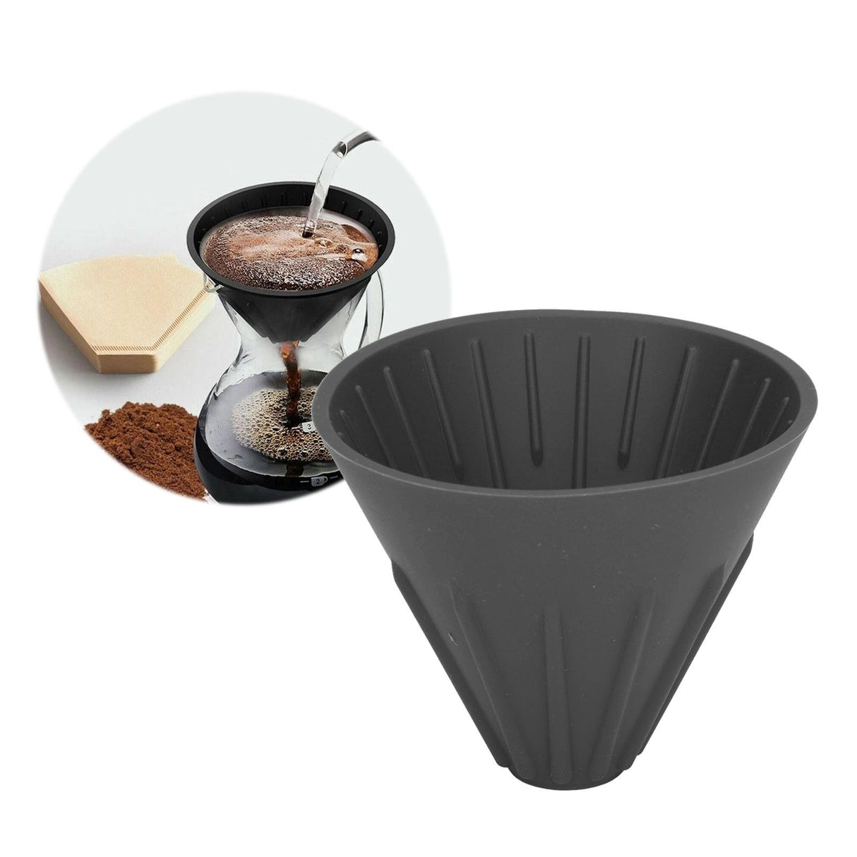Silicone Coffee Dripper Portable Reusable Folding Coffee Filter for Travel Camping Office HomeBlack