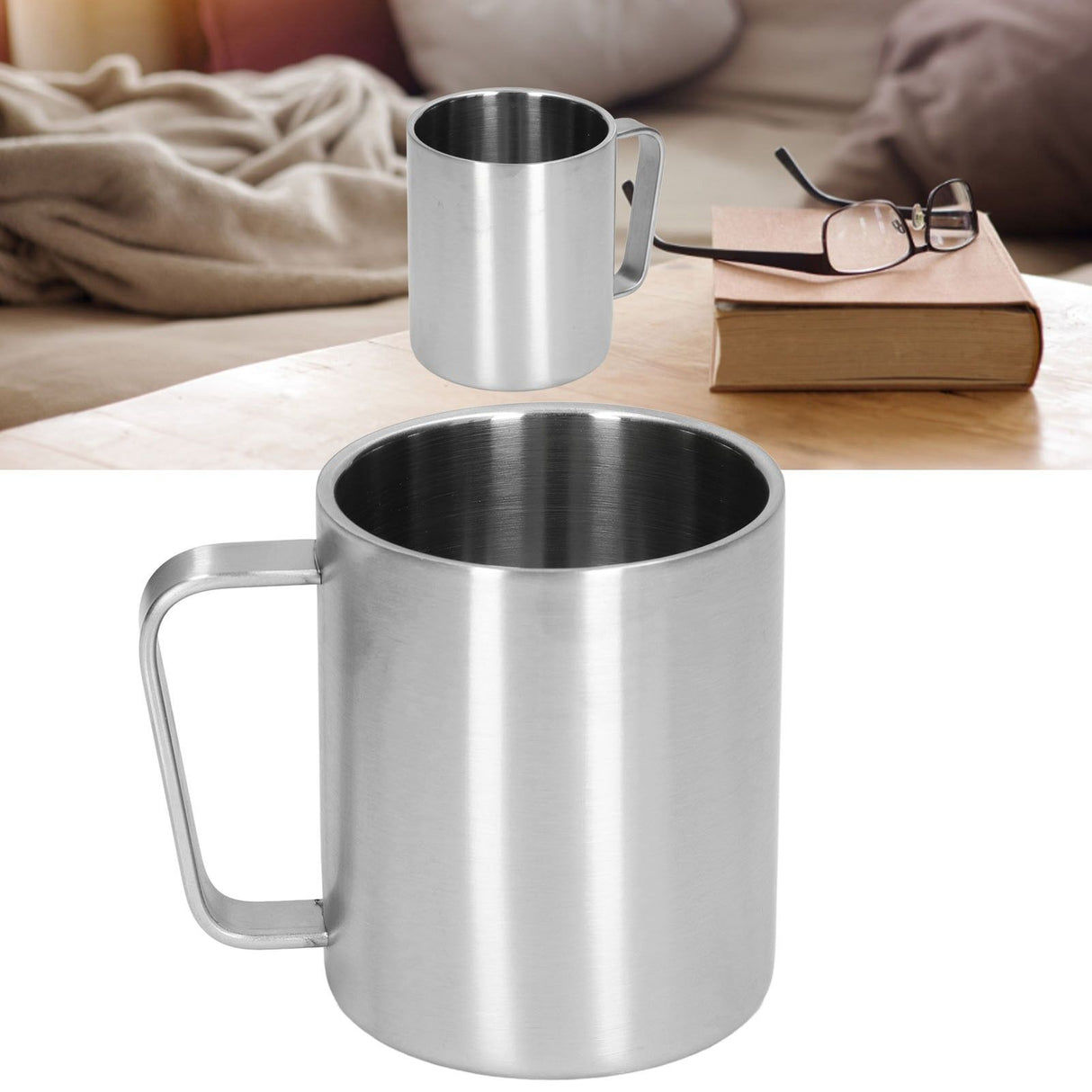 Stainless Steel Cup 300ml Capacity Double Layer Ergonomic Design Texture With Handle Coffee Mug