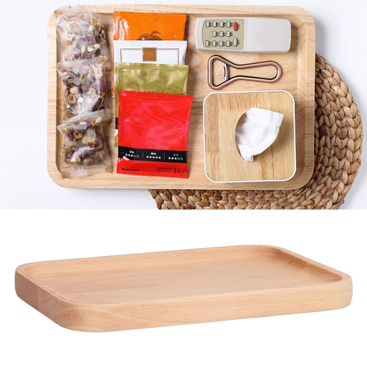Wooden Rectangular Serving Tray Dinner Drink Food Snack Saucer Platter for Home Restaurants