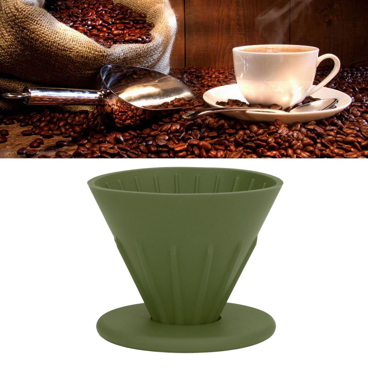 Silicone Coffee Dripper Reusable Cone Coffee Filter Holder for Travel Hiking Camping Home OfficeGreen