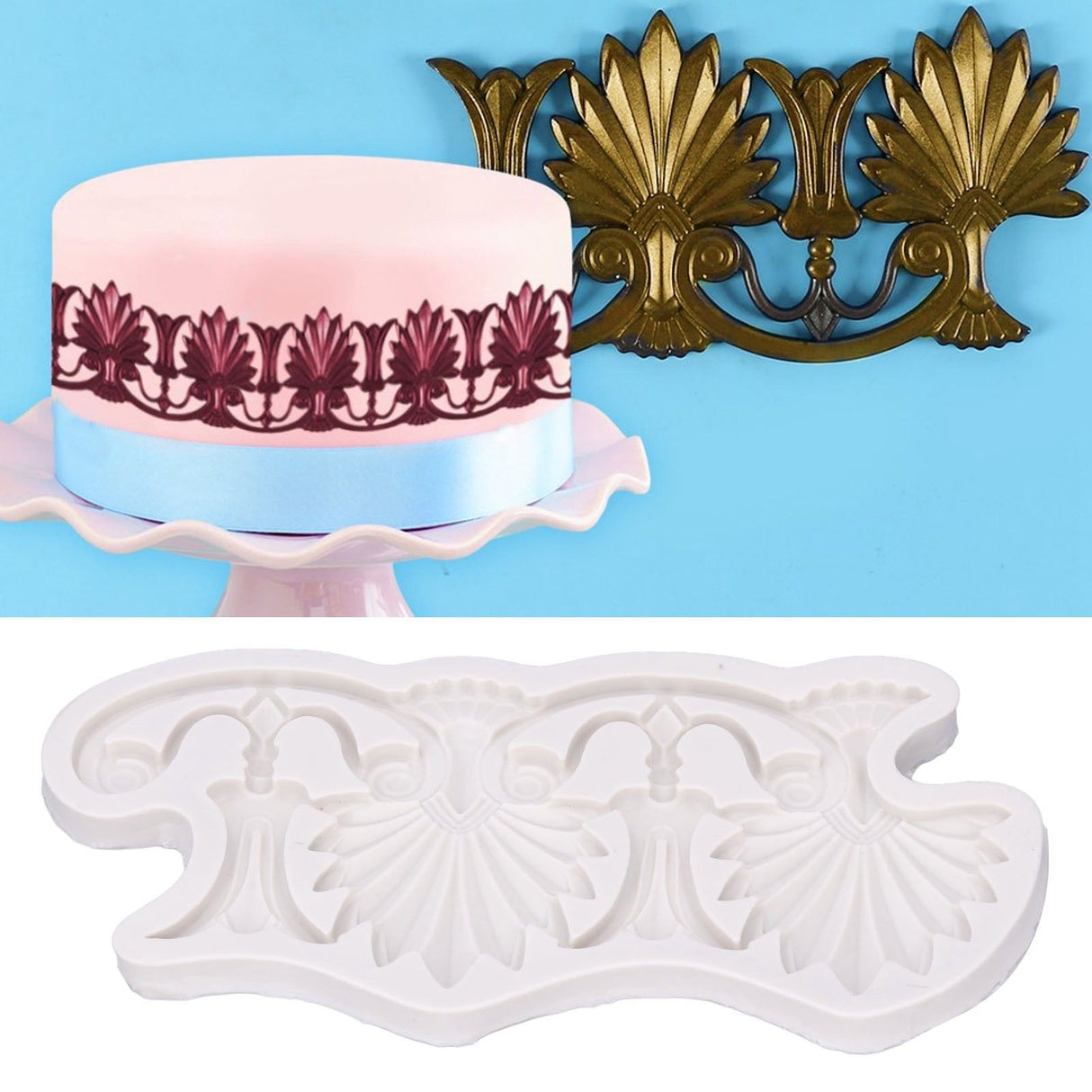 Cake Border Silicone Mold European Retro Pattern DIY Gray Nontoxic for Clay Resin Chocolate