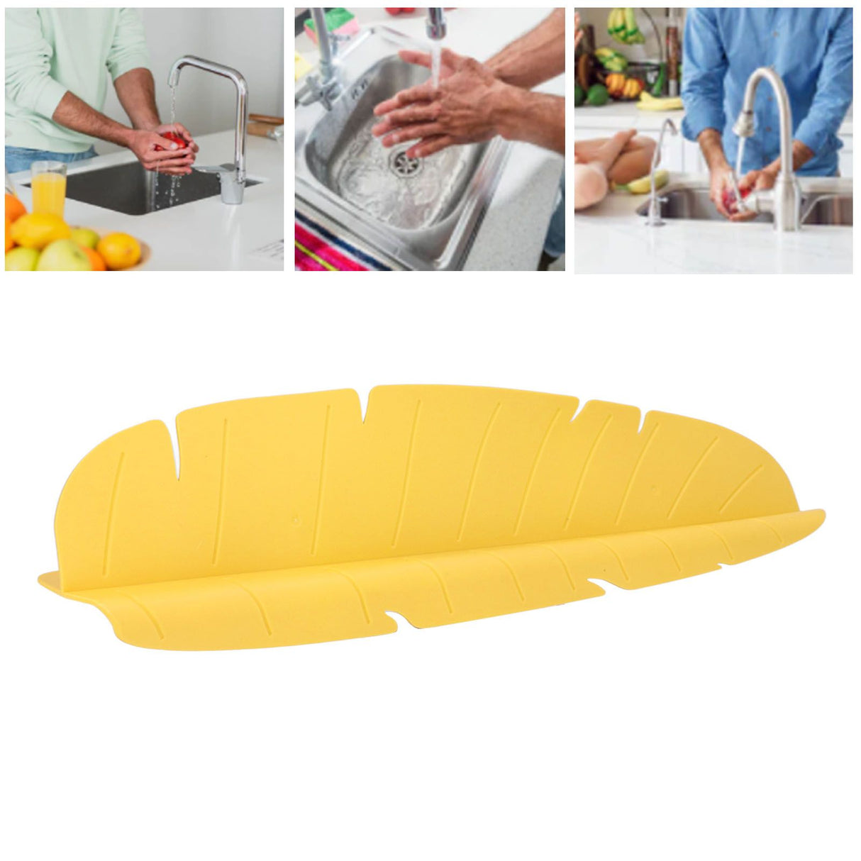 Kitchen Sink Water Splash Guard Elastic Reusable Banana Leaf Water Sink Splashing Guard for Dishes Vegetables Washing Yellow