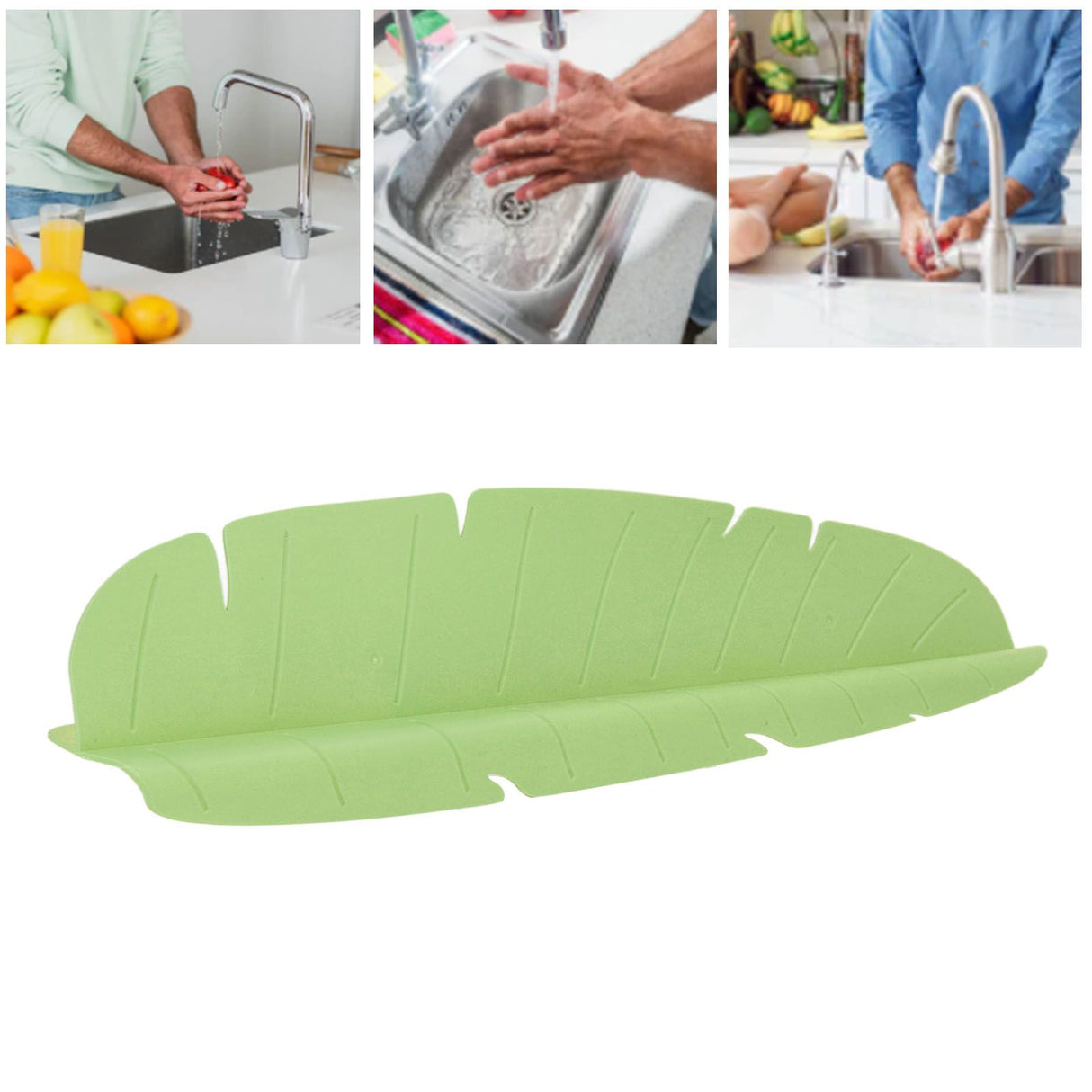 Kitchen Sink Water Splash Guard Elastic Reusable Banana Leaf Water Sink Splashing Guard for Dishes Vegetables Washing Green