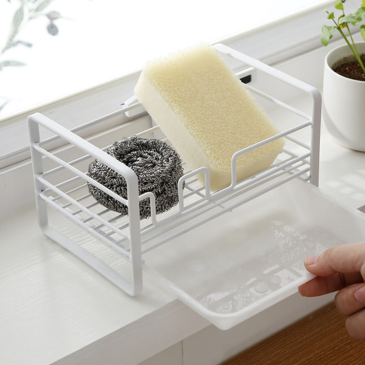 Sponge Storage Rack Iron Detachable Steel Ball Soap Drain Holder with Draining Tray for Kitchen 11