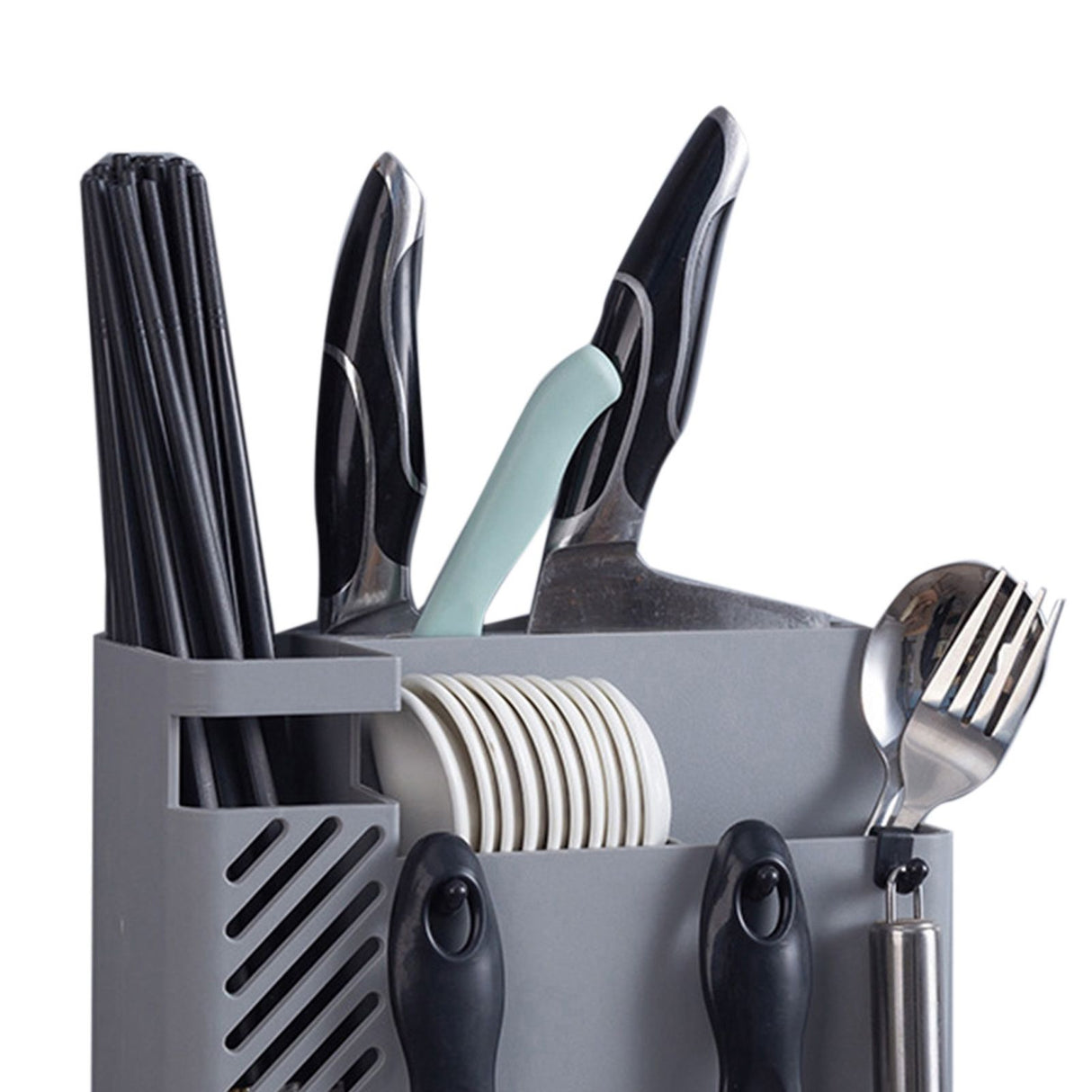 Cutlery Holder Multifunctional Wall Mounted Chopsticks Drying Rack for Home Kitchen Grey
