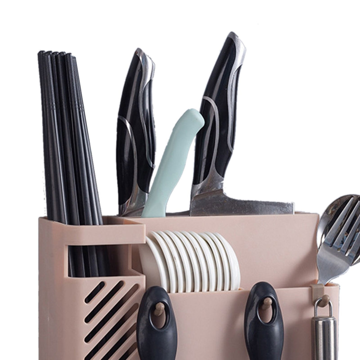 Cutlery Holder Multifunctional Wall Mounted Chopsticks Drying Rack for Home Kitchen Pink