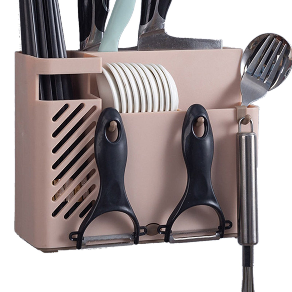 Cutlery Holder Multifunctional Wall Mounted Chopsticks Drying Rack for Home Kitchen Pink