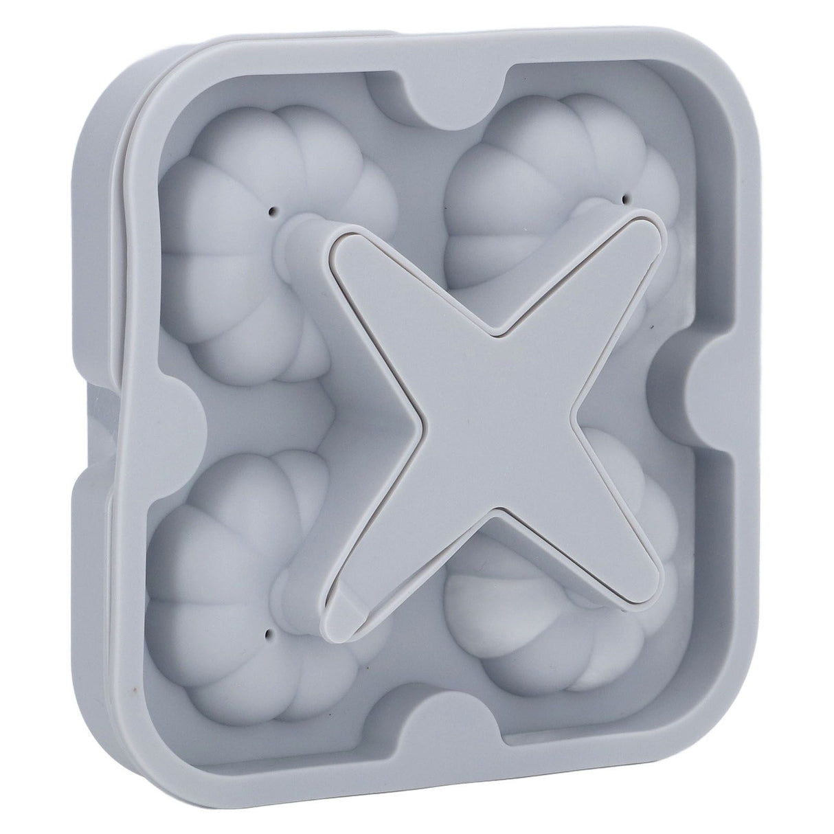 Pumpkin Ice Ball Mold 3D Pumpkin Shape Food Grade Silicone 4 Cells Easy Release Whiskey Ice Mold for Coffee Tea Cocktail Gray