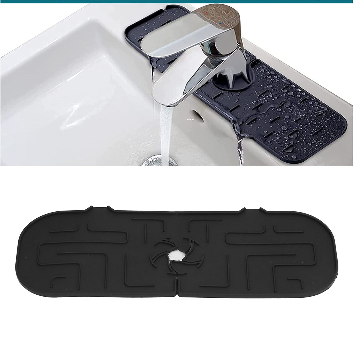 Faucet Handle Drip Catcher Tray Durable Silicone Sink Faucet Mat for Kitchen Bathroom Apartment Hotel Black