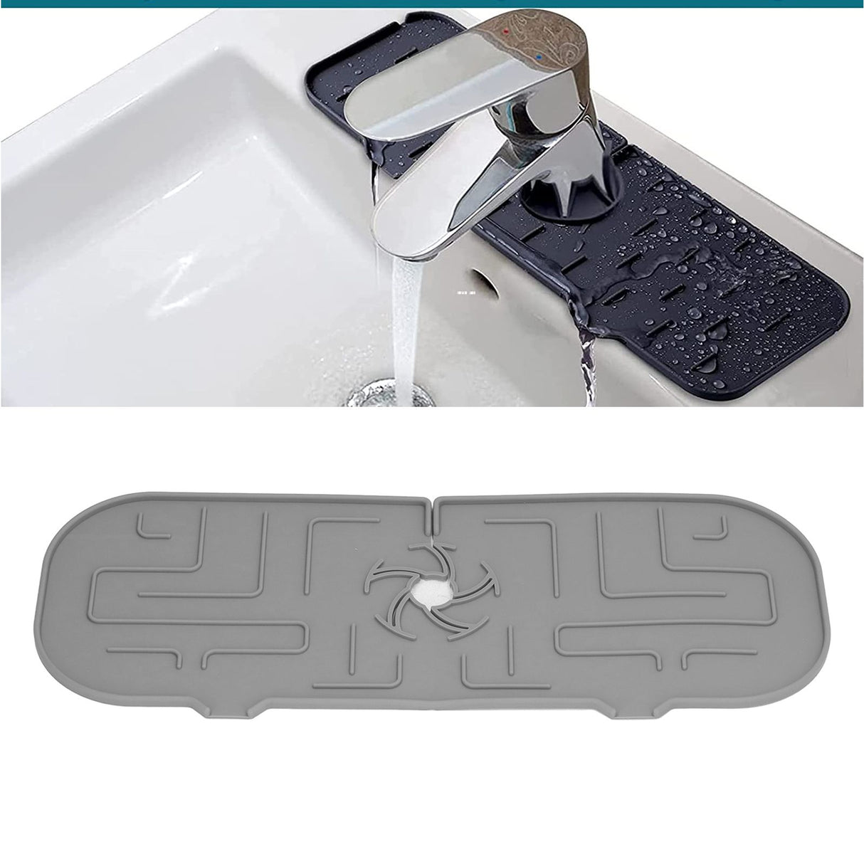 Faucet Handle Drip Catcher Tray Durable Silicone Sink Faucet Mat for Kitchen Bathroom Apartment Hotel Gray