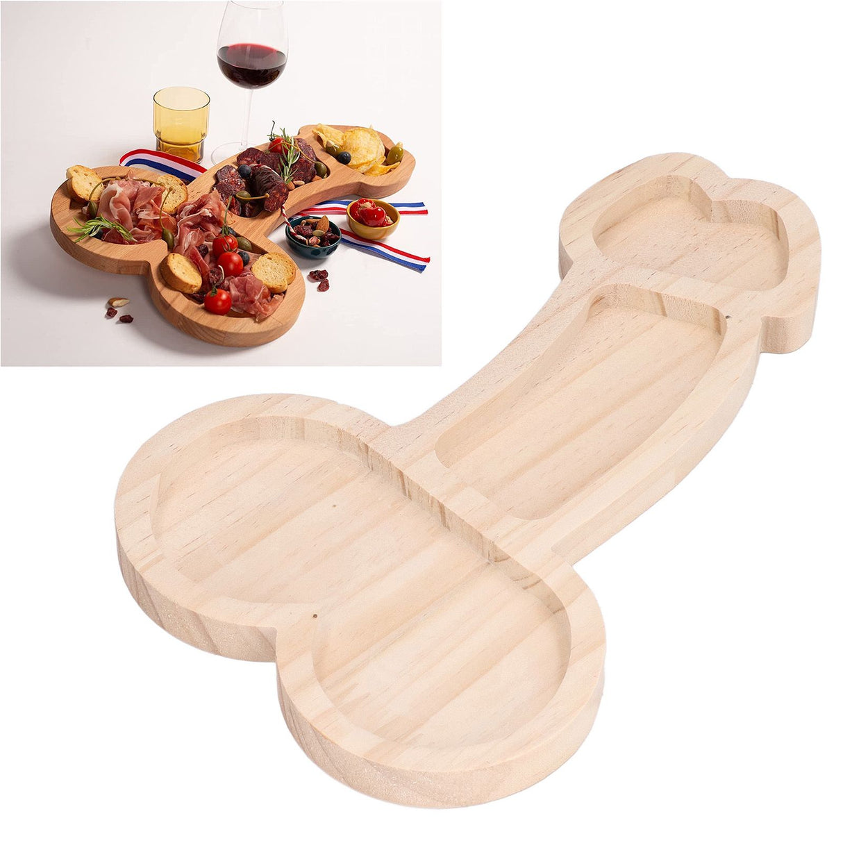 Novelty Aperitif Board 24cm 3 Part BPA Free Cheese Plate Beech Wood Practical Food Platter for Gift Housewarming Party Left