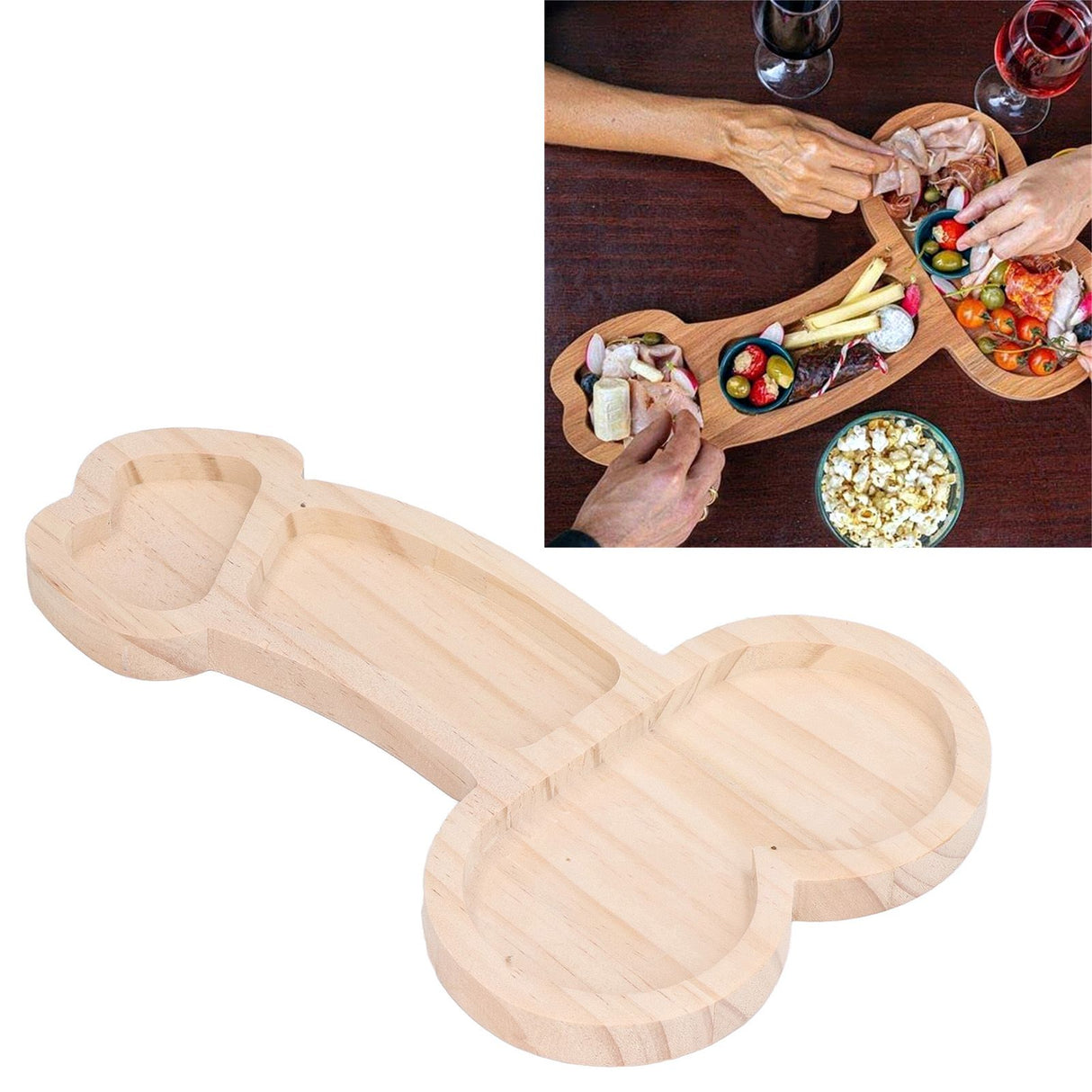 Novelty Aperitif Board 24cm 3 Part BPA Free Cheese Plate Beech Wood Practical Food Platter for Gift Housewarming Party Left