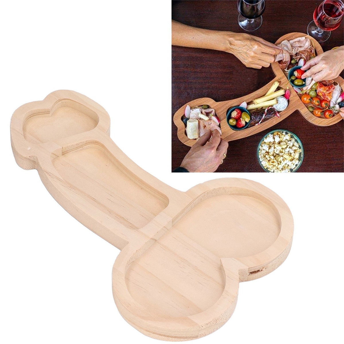 Novelty Aperitif Board 24cm 3 Part BPA Free Cheese Plate Beech Wood Practical Food Platter for Gift Housewarming Party Right