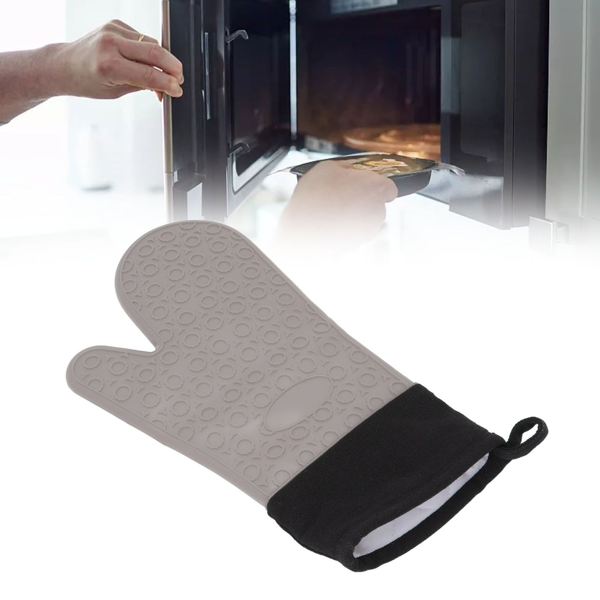 Silicone Oven Mitts Non Slip Kitchen Baking Gloves High Temperature Resistant 2 Fingers Long Gray