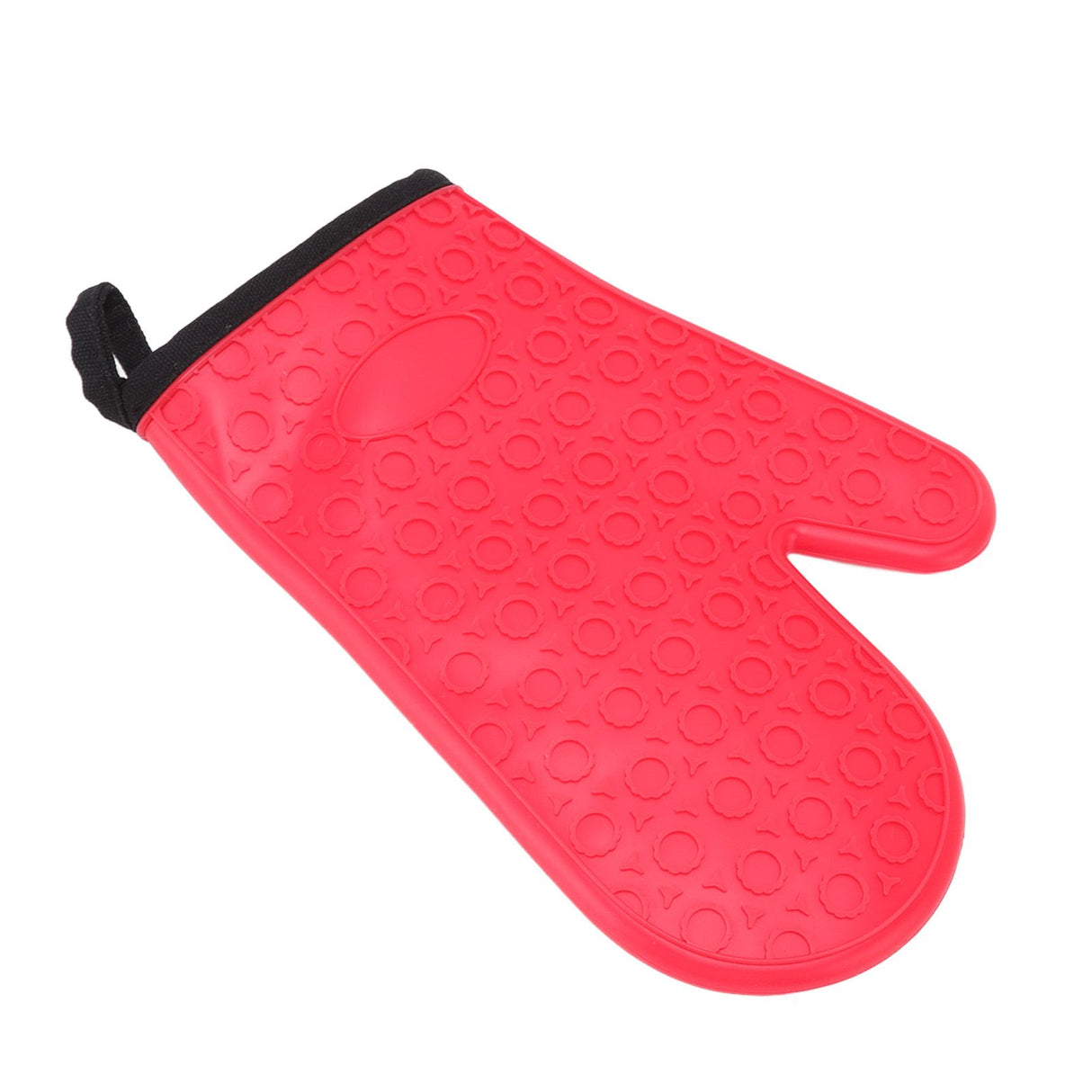 Silicone Oven Mitt High Temperature Resistant Waterproof Slip Proof Kitchen Baking Glove with Cotton Liner Red