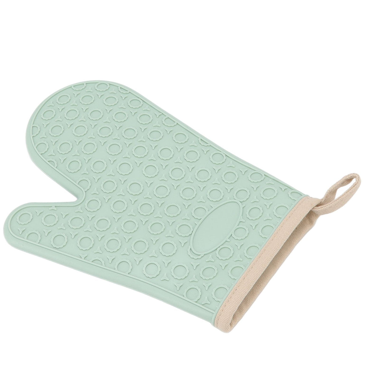 Silicone Oven Mitt High Temperature Resistant Waterproof Slip Proof Kitchen Baking Glove with Cotton Liner Green