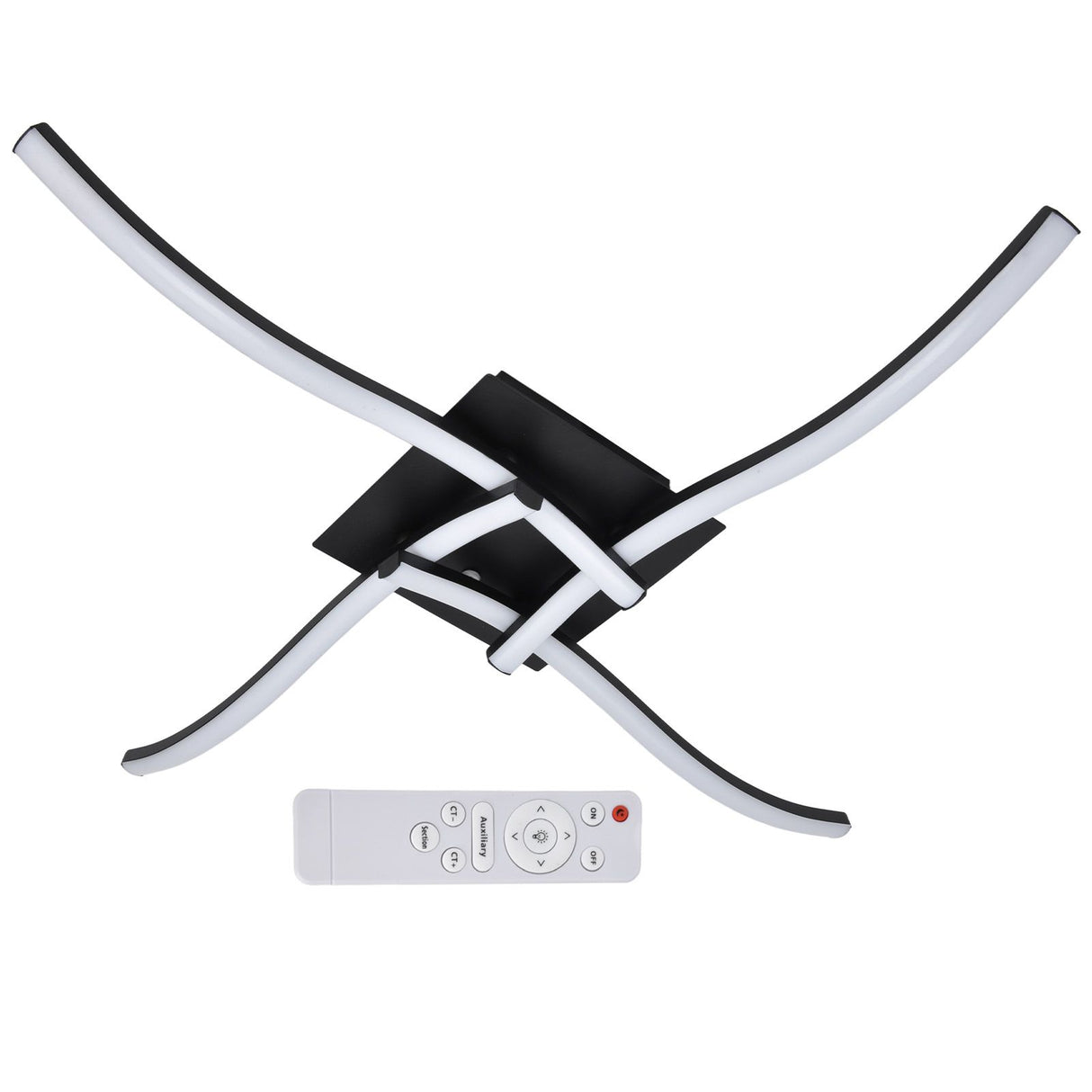 LED Ceiling Light Wavy Shape 3 Color Dimming Wrought Iron Ceiling Fixture with Remote Control Black AC110‑265V