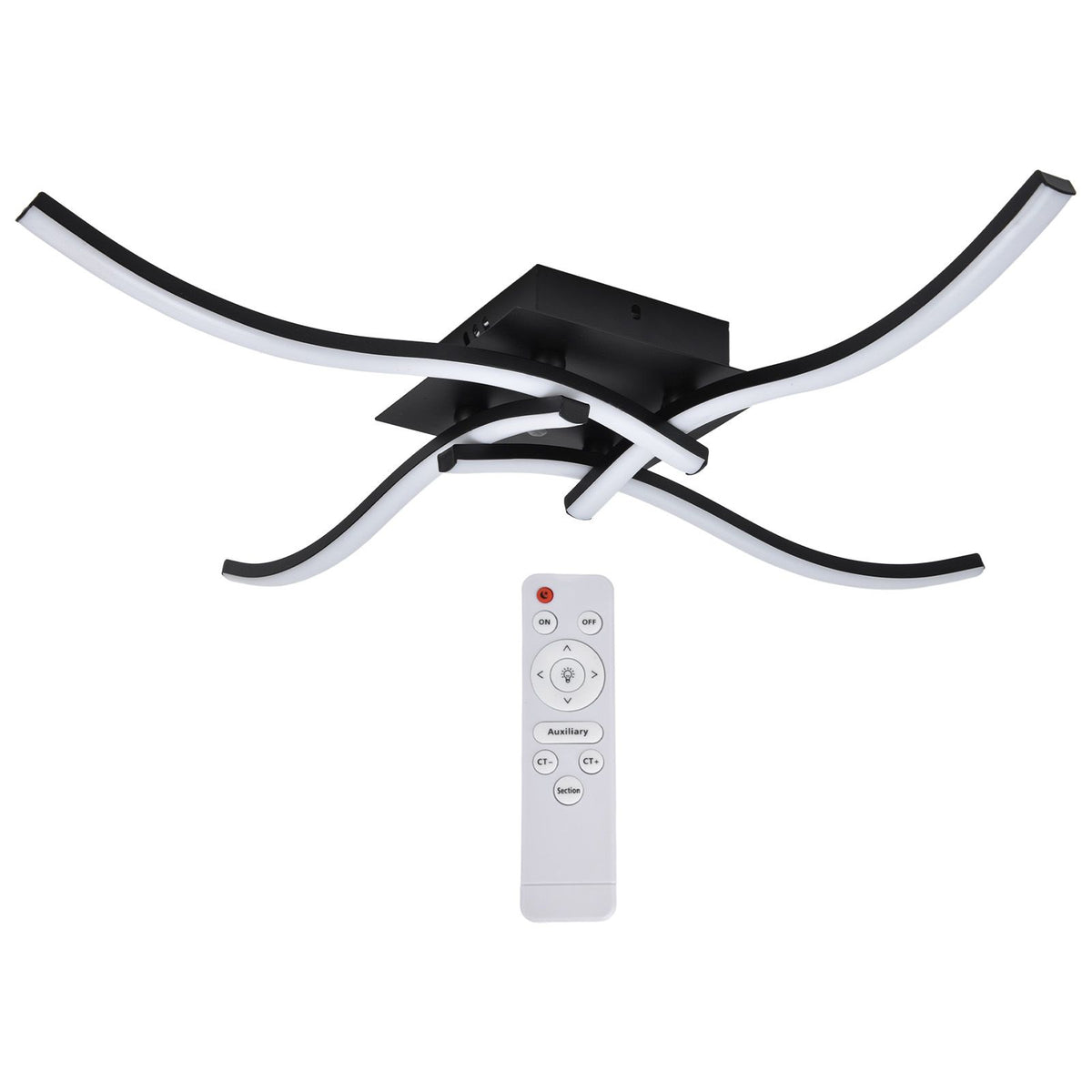 LED Ceiling Light Wavy Shape 3 Color Dimming Wrought Iron Ceiling Fixture with Remote Control Black AC110‑265V