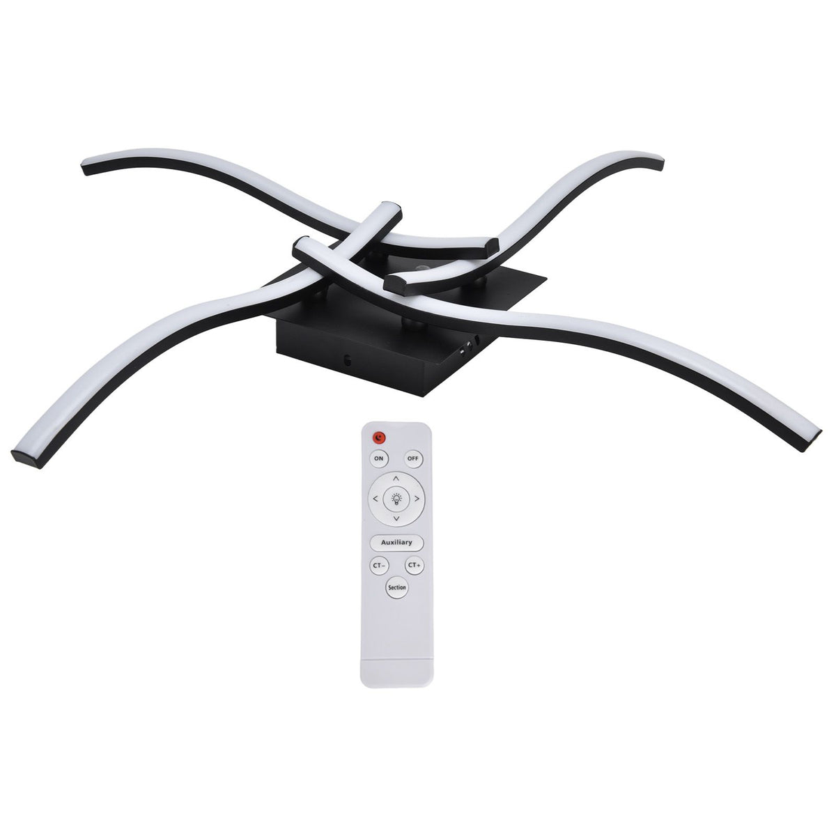 LED Ceiling Light Wavy Shape 3 Color Dimming Wrought Iron Ceiling Fixture with Remote Control Black AC110‑265V