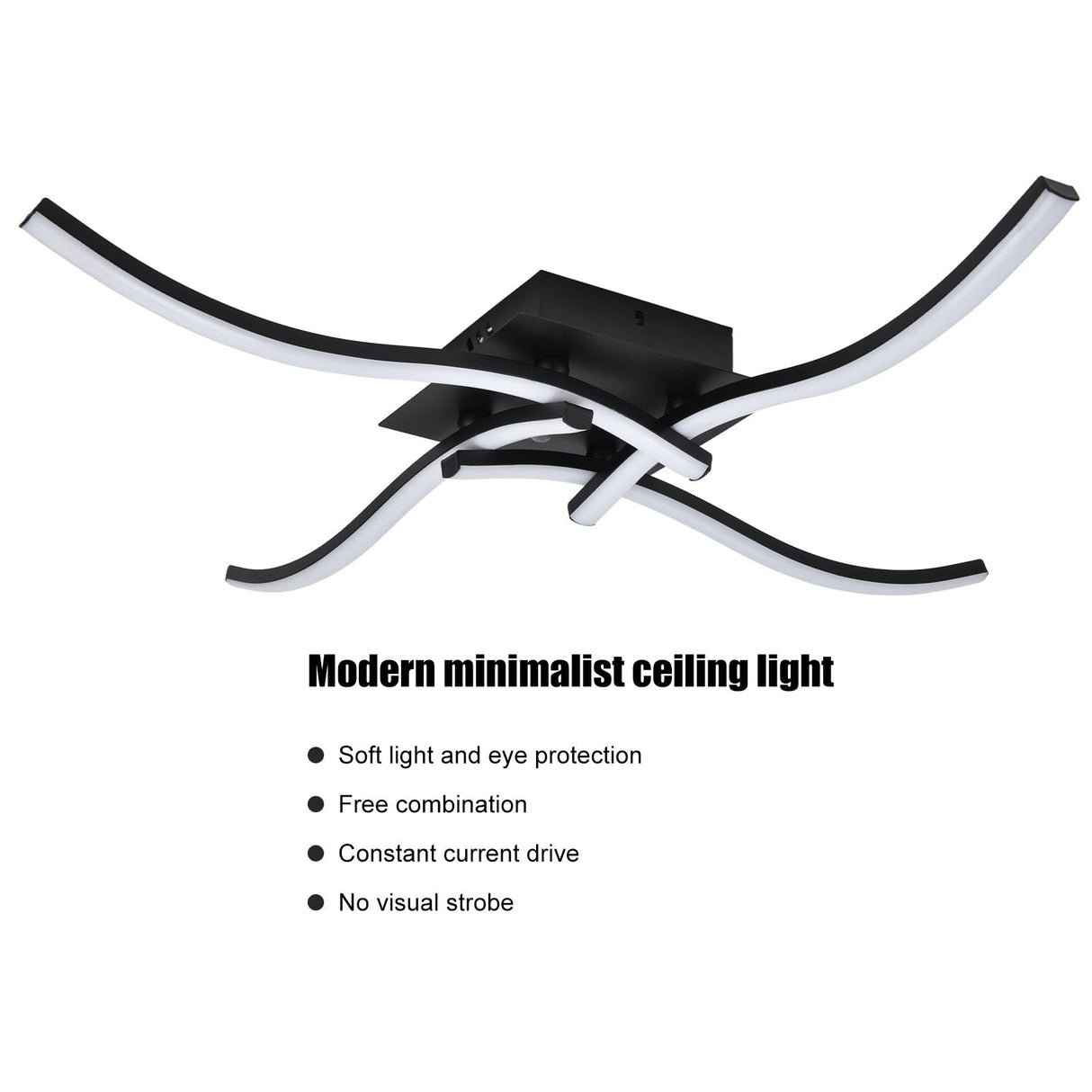 LED Ceiling Light Wavy Shape 3 Color Dimming Wrought Iron Ceiling Fixture with Remote Control Black AC110‑265V