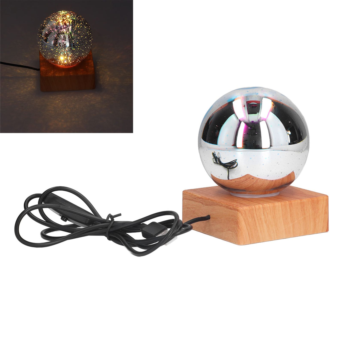 3D Firework Light LED Colorful Table Lamp USB Powered Glass Ball Night Light for Bedroom Office
