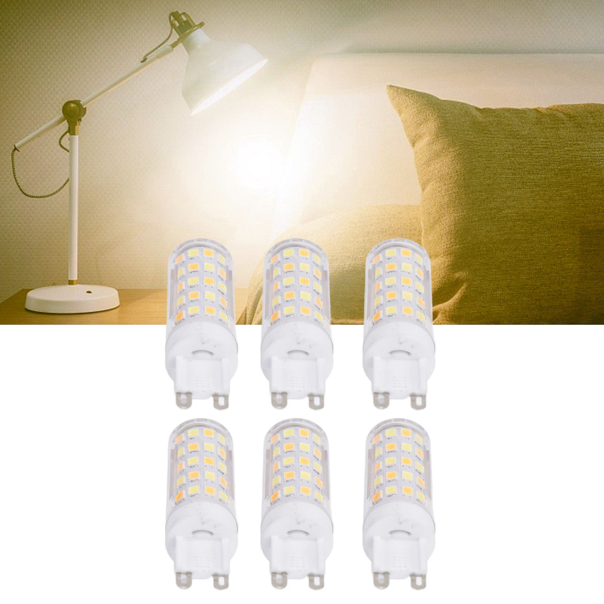 6PCS 66LED G9 Light Bulb 9W 85‑265V Small Ceiling Lamp Bulb 3 Light Color Wall Lamp Bulb for Home