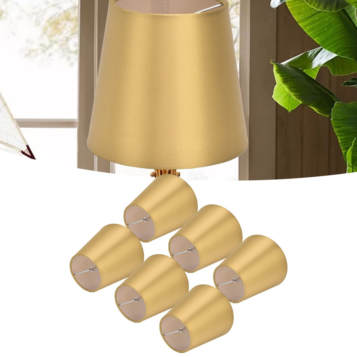 6PCS E14 Lamp Shade Fabric Lampshade Table Lamp Ceiling Lamp Shade for Bedroom Living RoomGold PX153