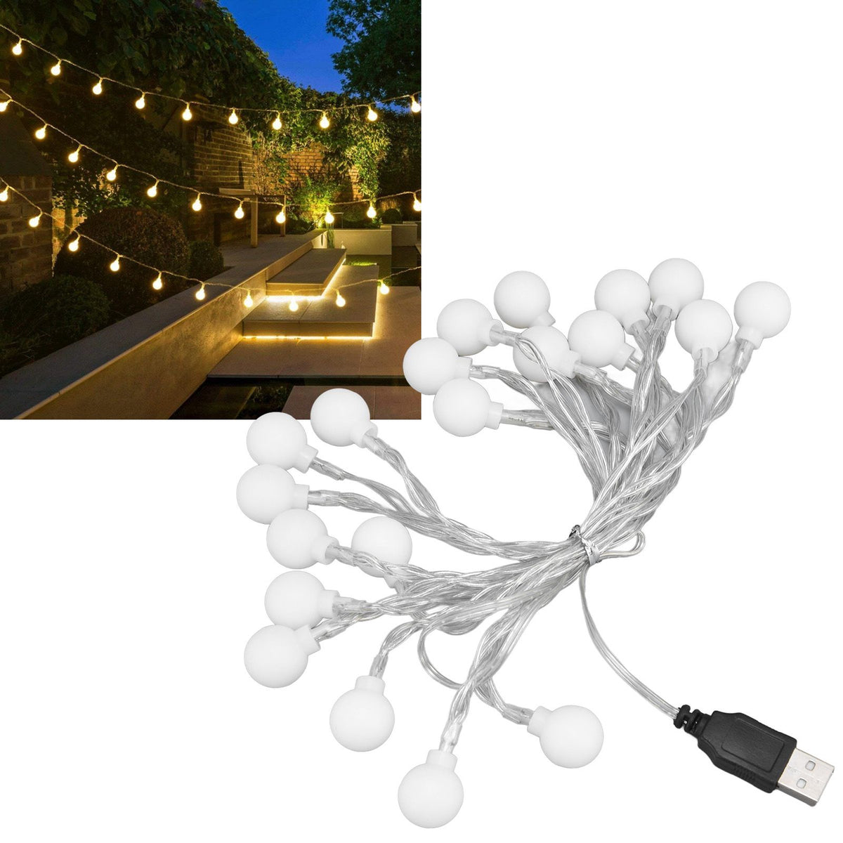3 M 20LED String Lights LED Globe Outdoor Indoor String Lights for Girls Room Decoration Festive Birthday USB Power Supply