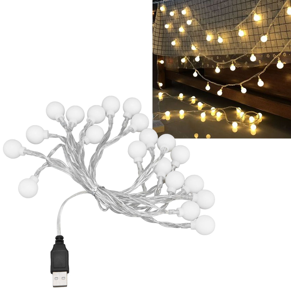 3 M 20LED String Lights LED Globe Outdoor Indoor String Lights for Girls Room Decoration Festive Birthday USB Power Supply