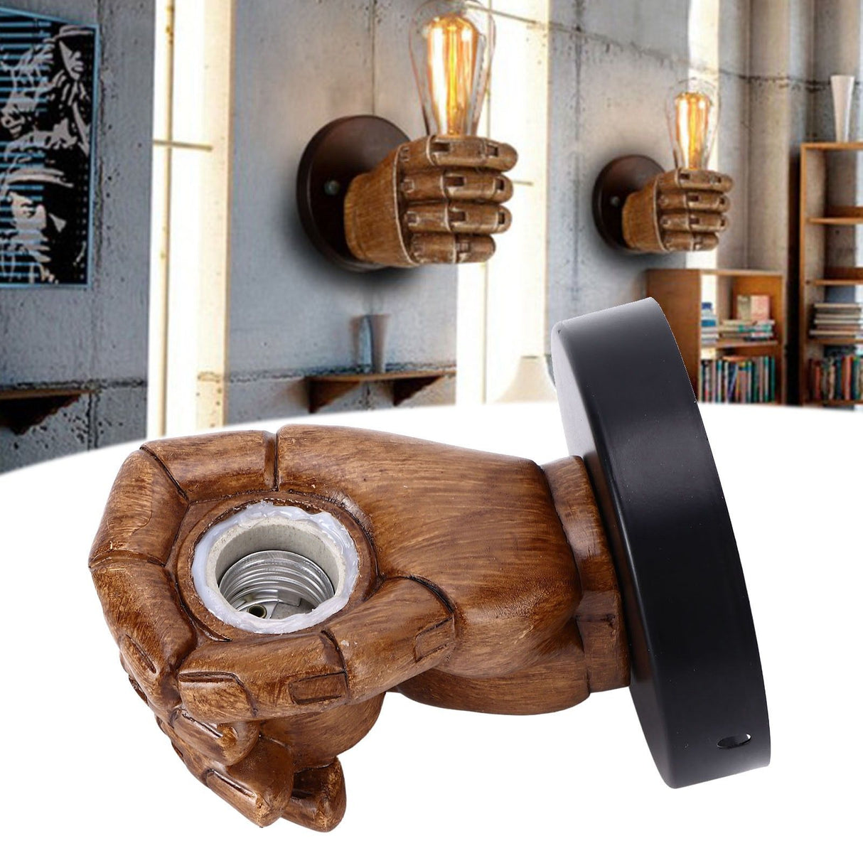 Wall Mounted Lamp Fist Shape Vintage Industrial Style Wall Sconce With Base Mount Connector for Bedroom Bar Cafe 220VRight Hand