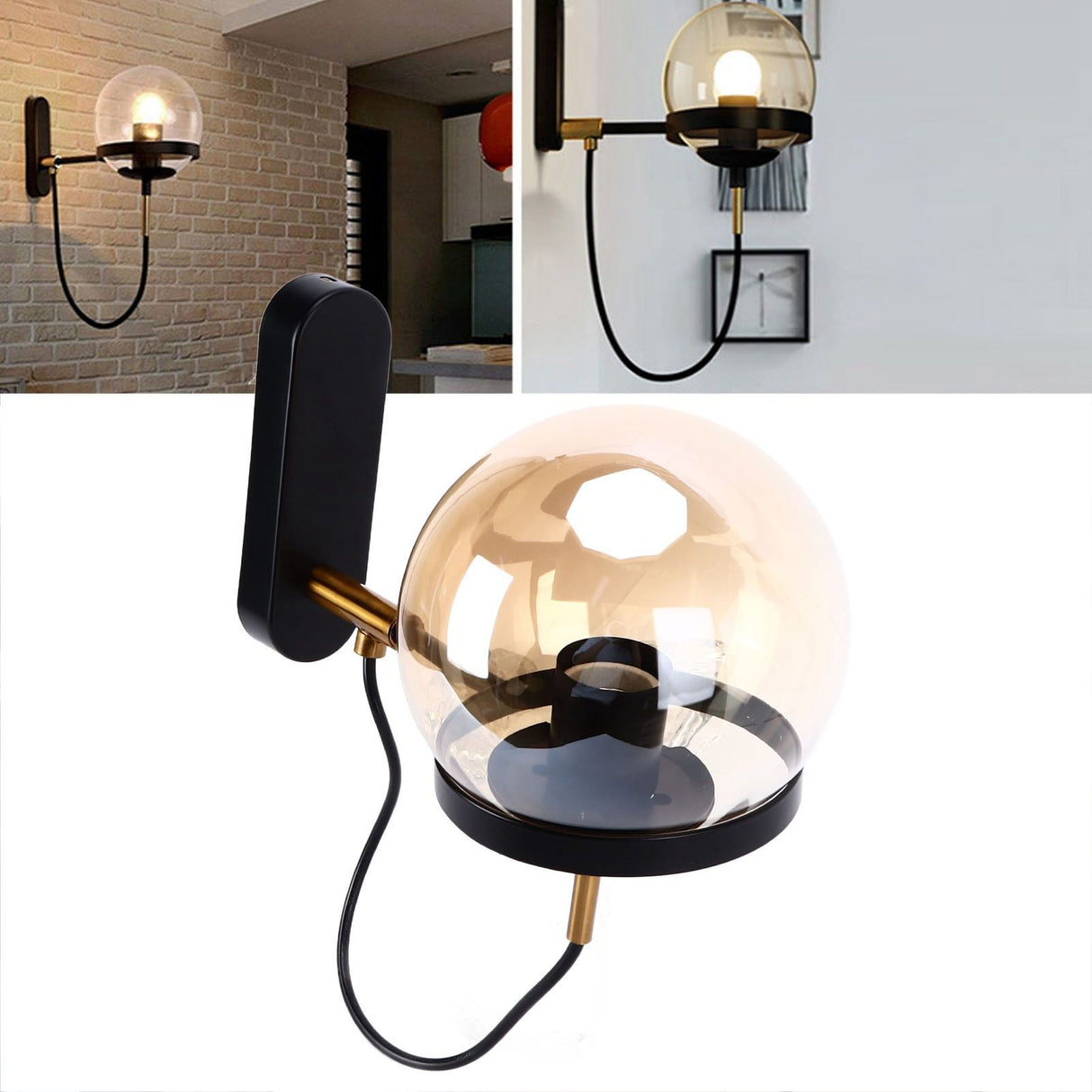 Wall Lamp Blowing Technology Transparent Soft Lighting Fashion Design Glass Ball Lamp 110‑220VBlack Tan Lampshade