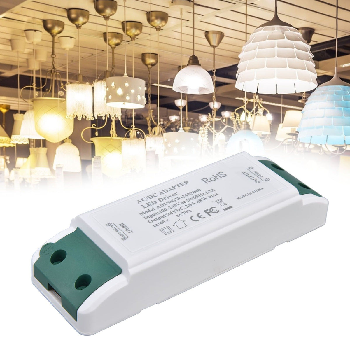 LED Transformer 24V DC 2A 48W Constant Current LED Power Supply Driver for Home and Office AC100‑240V
