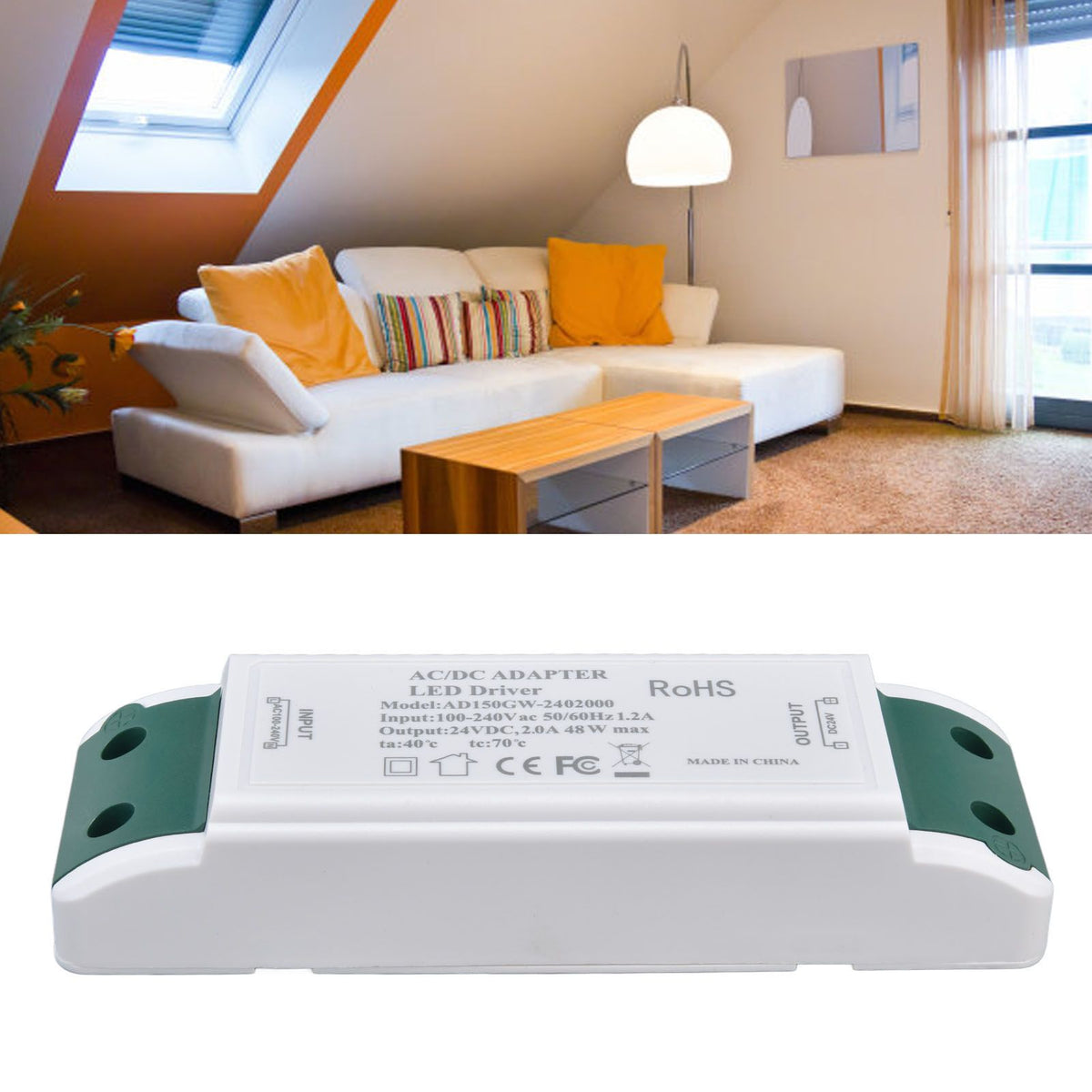 LED Transformer 24V DC 2A 48W Constant Current LED Power Supply Driver for Home and Office AC100‑240V