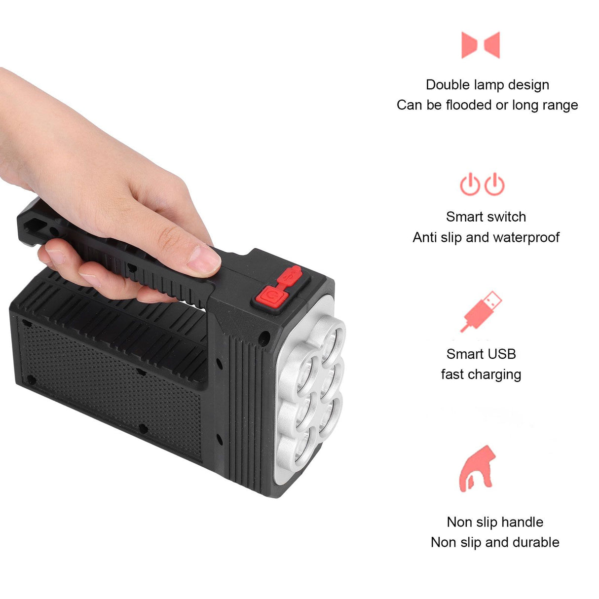 6LED Flashlight Multifunctional Hand Light USB Charging 4 Mode Waterproof Flashlight for Outdoor Camping