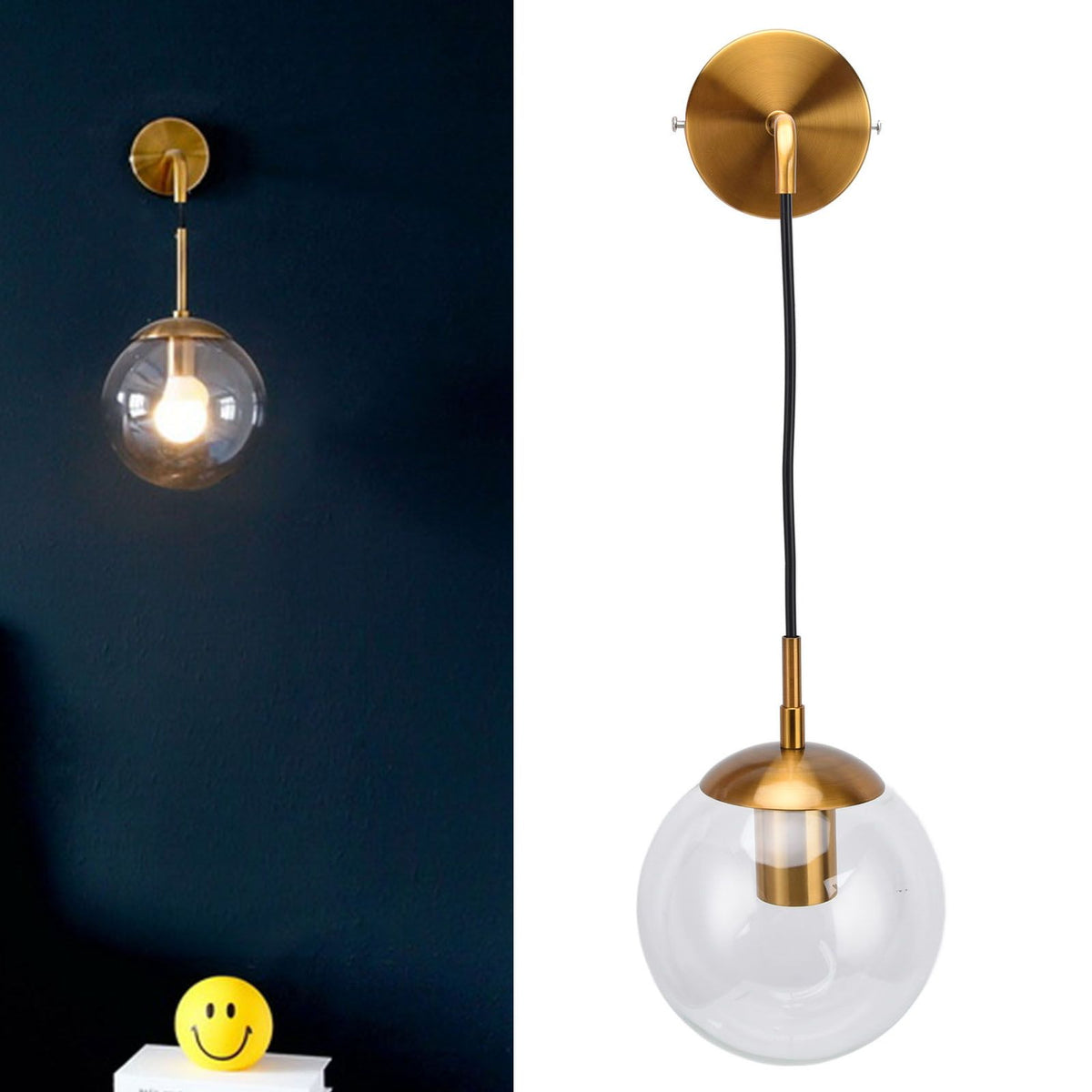 Modern Retro Wall Lamp Decorative Minimalis Glass Ball E27 Wall Light for Living Room Bedroom Study 110‑240V