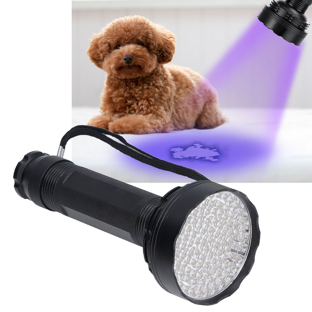UV Flashlight 100 LED Beads 395nm Easy Use Excellent Performance Anti Slip Treatment Fluorescent Detection Supplies