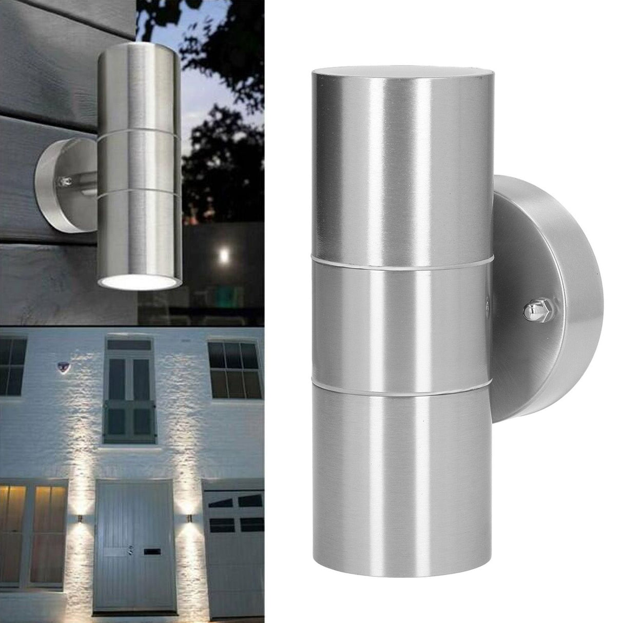 2Pcs GU10 Stainless Steel Outdoor Wall Sconce Waterproof LED Cylinder Up Down Wall Light for Yard Villas Living Rooms 220‑240VStainless Steel Color