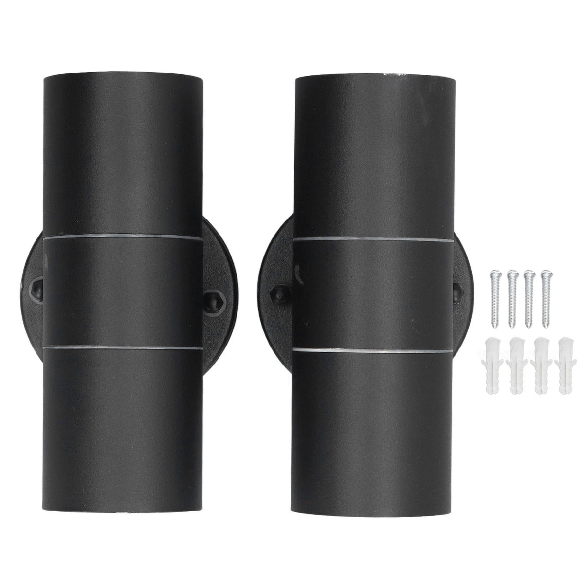 2Pcs GU10 Stainless Steel Outdoor Wall Sconce Waterproof LED Cylinder Up Down Wall Light for Yard Villas Living Rooms 220‑240VBlack