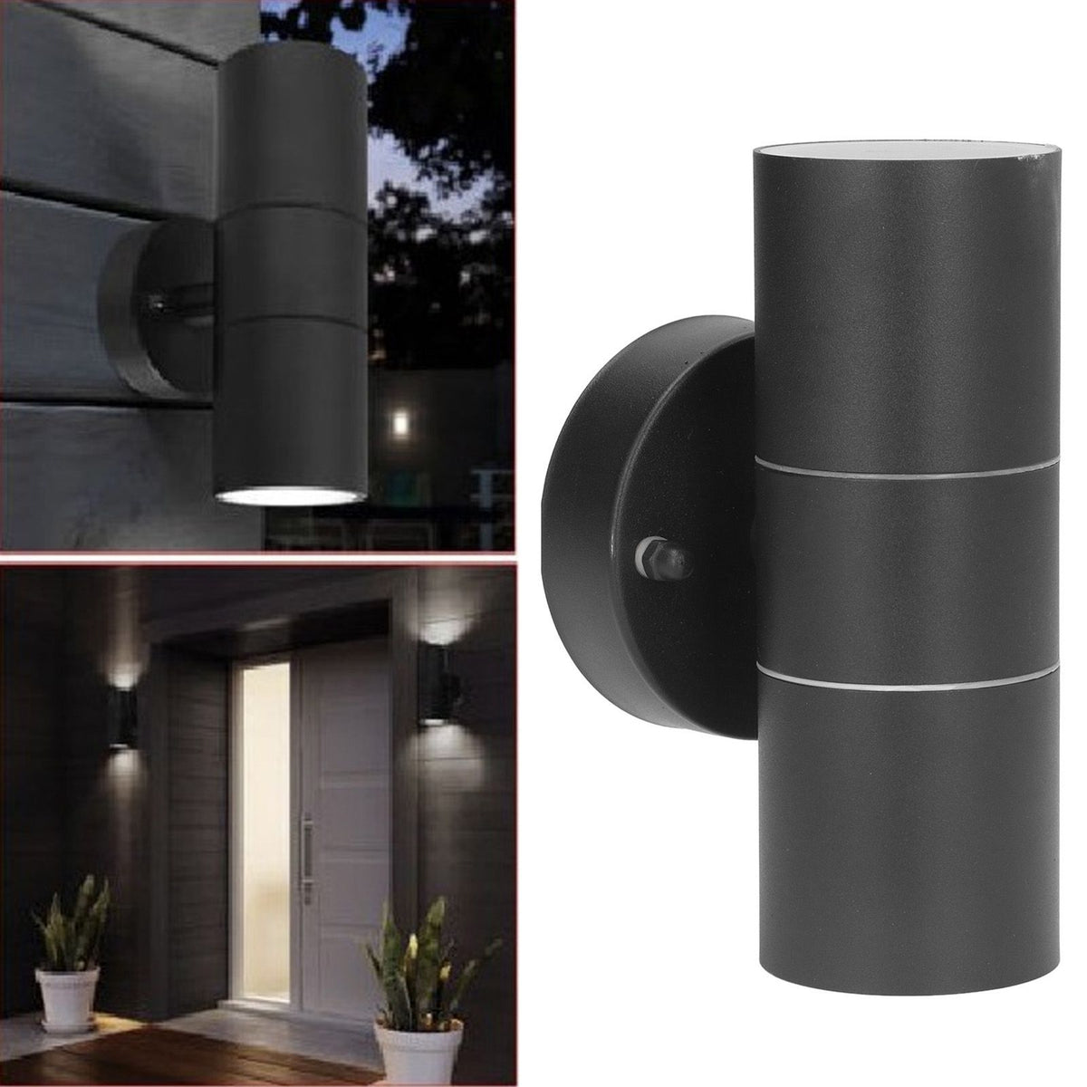 2Pcs GU10 Stainless Steel Outdoor Wall Sconce Waterproof LED Cylinder Up Down Wall Light for Yard Villas Living Rooms 220‑240VBlack