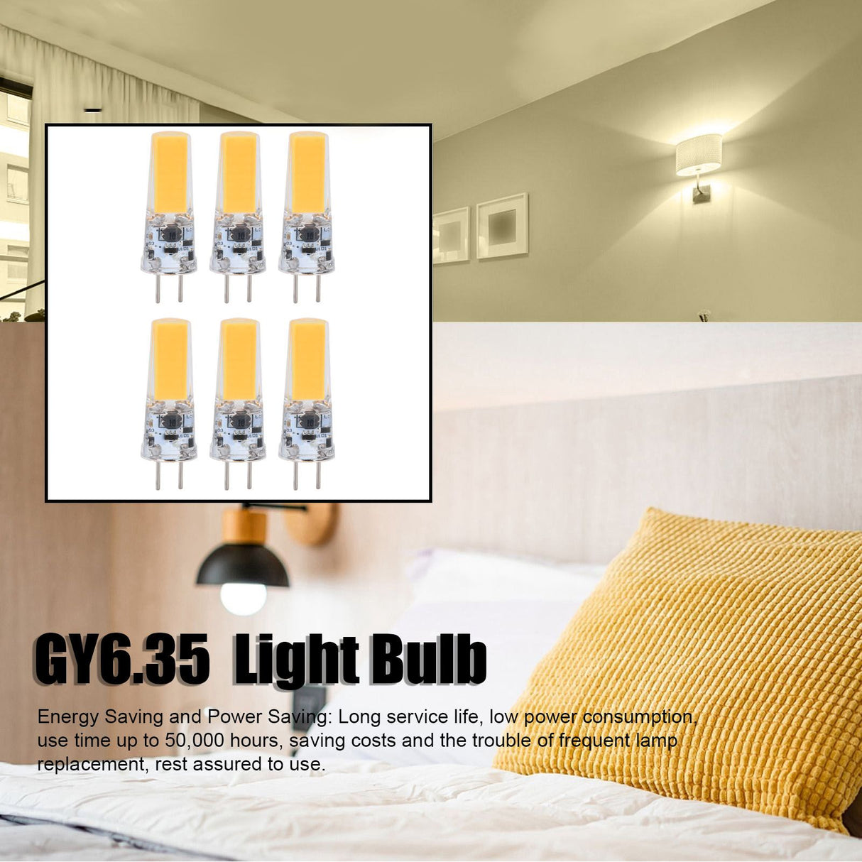 6PCS GY6.35 Bulb 5W COB Light Bulb 500lm Silicone Ceiling Lamp Bulb for Living RoomWarm White