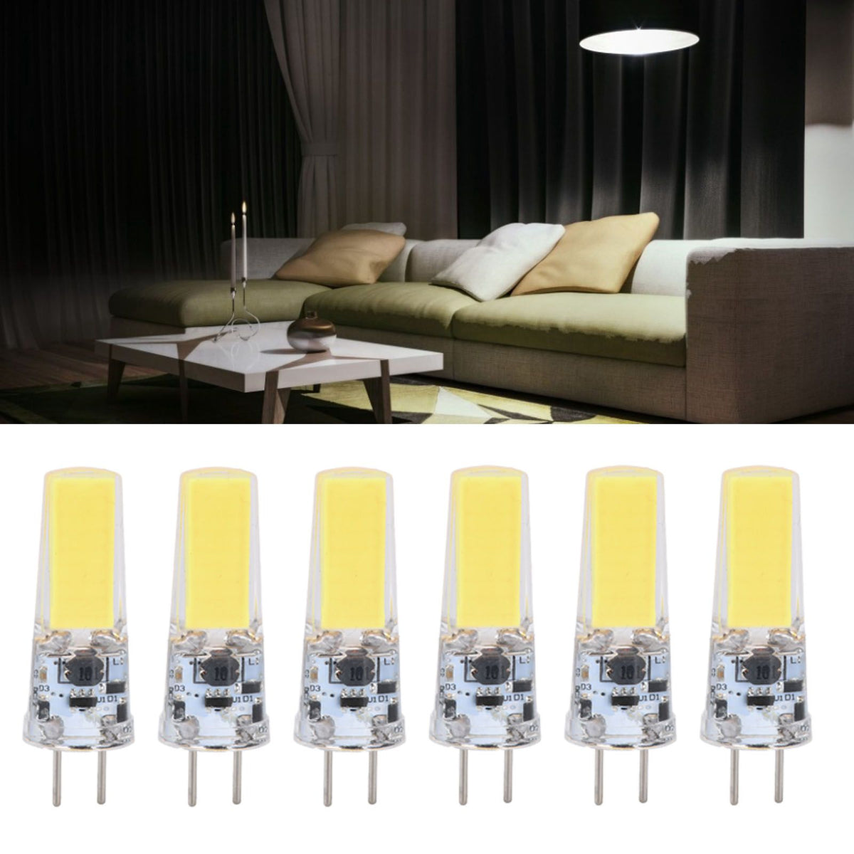 6PCS GY6.35 Bulb 5W COB Light Bulb 500lm Silicone Ceiling Lamp Bulb for Living RoomCold White
