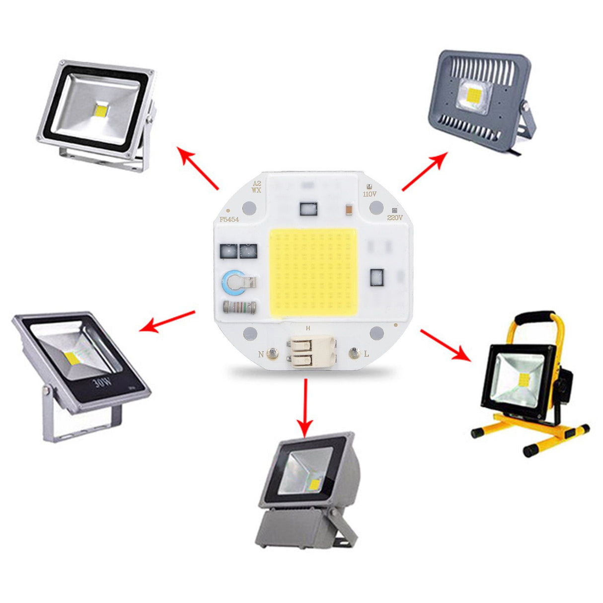 COB Lamp Bead High Power LED Chip High Brightness COB Light Emitter Drive Free for DIY Lighting 110V50W Cold White 5800K-6500K