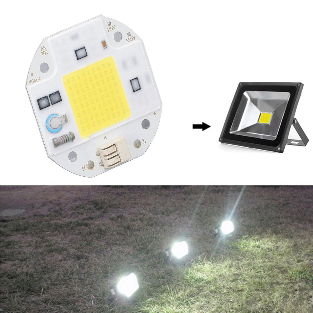 COB Lamp Bead High Power LED Chip High Brightness COB Light Emitter Drive Free for DIY Lighting 110V50W Cold White 5800K-6500K