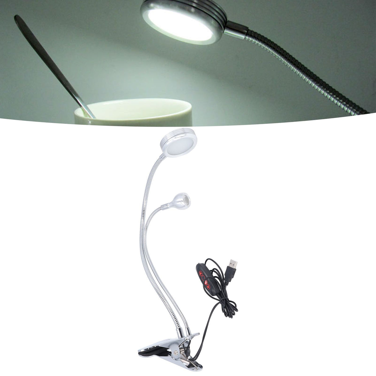 Clip Desk Lamp 10 Gear Adjustable LED Double Head Gooseneck Table Lamp Reading Lamp for Bedroom